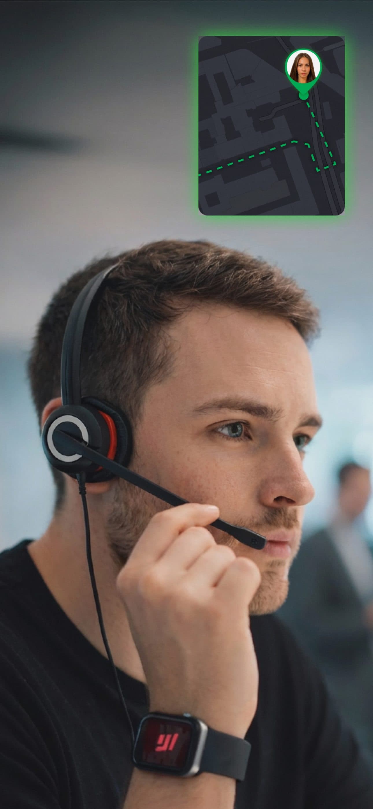 A SafeMe Safety Assistant taking a call