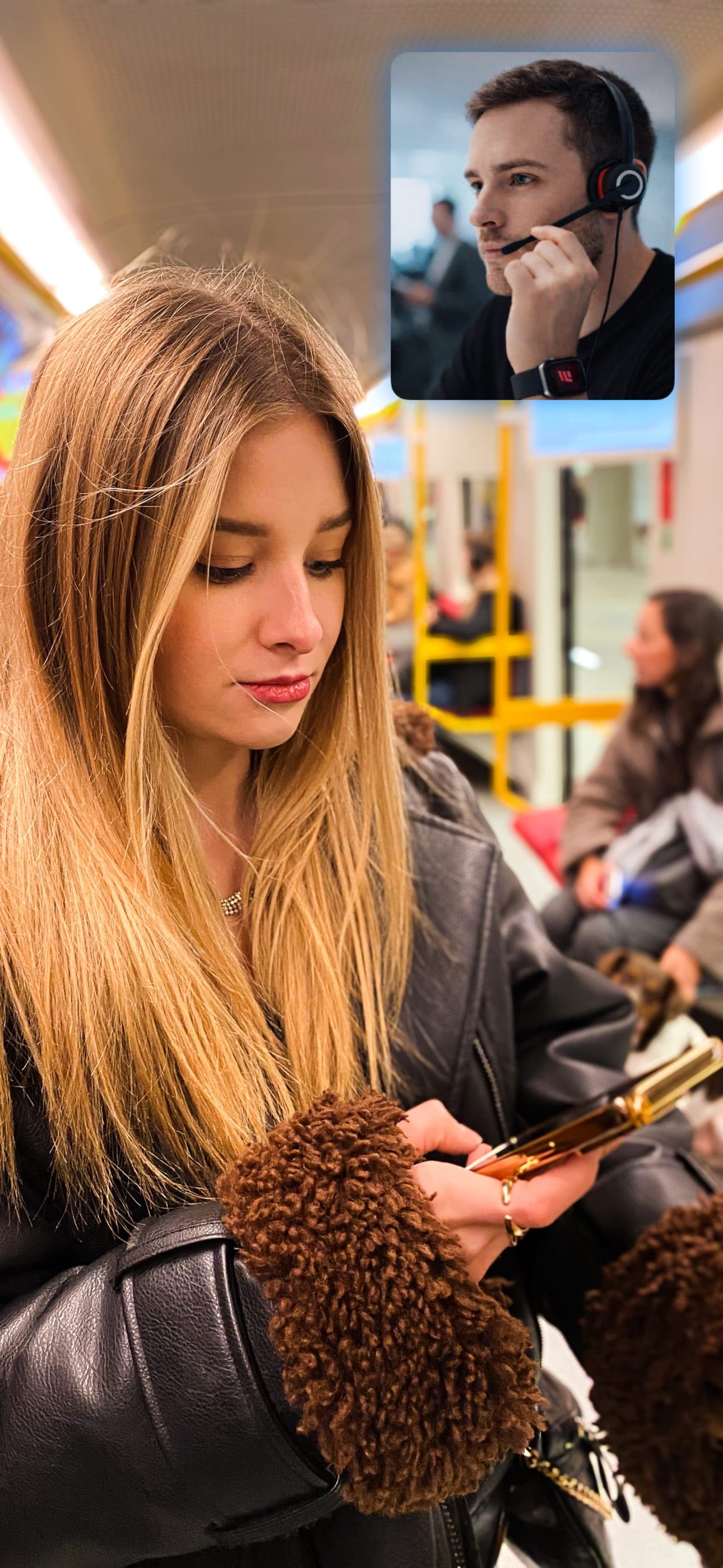 A woman on public transport under SafeMe monitoring